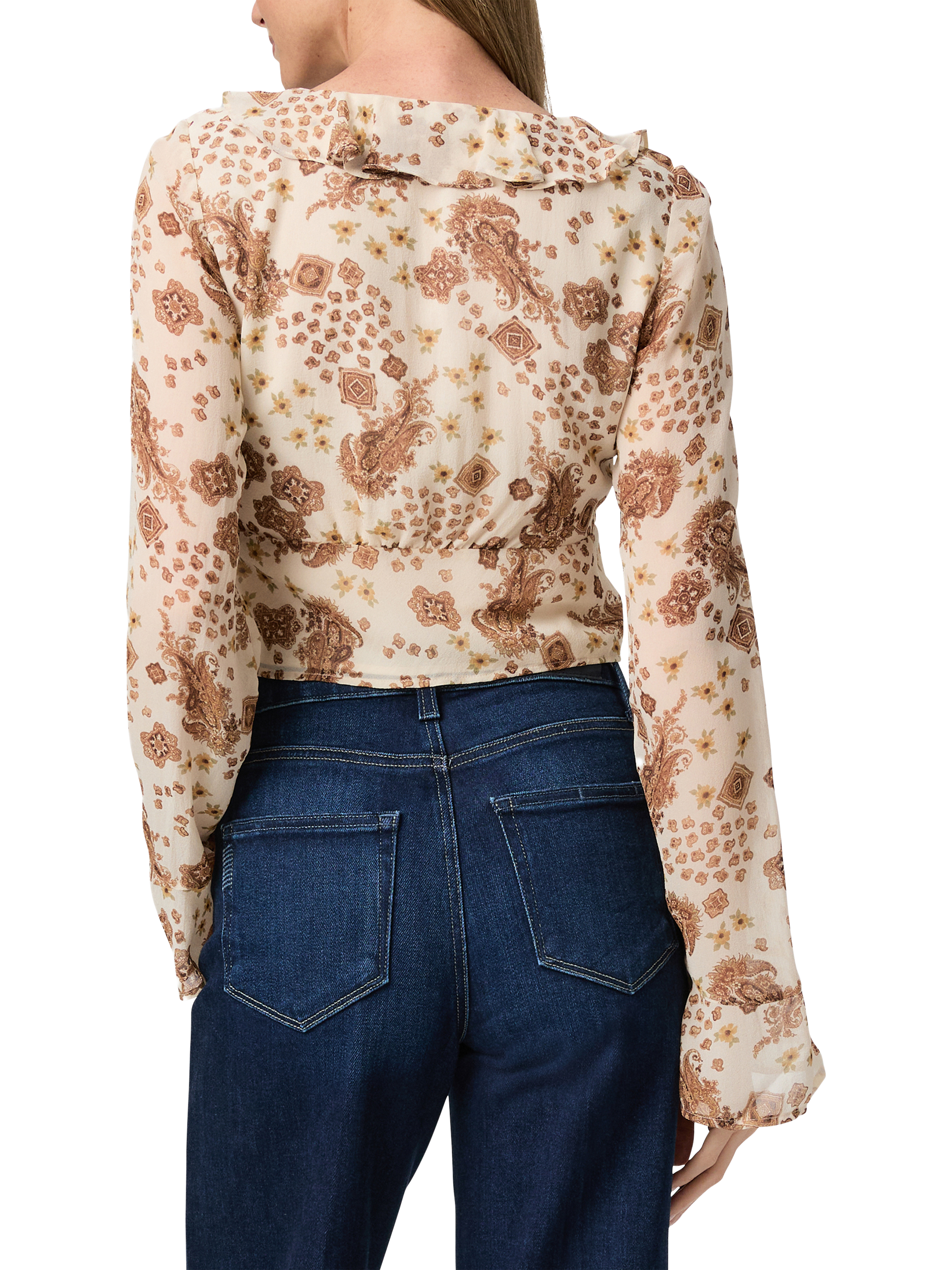 Product image 4 of 4, which shows PAIGE Delamar Paisley Pure Silk Top, White/Brown, XS