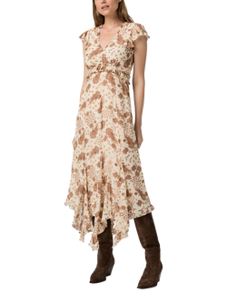 PAIGE Eleonora Paisley Pure Silk Dress, White/Brown, White/Brown