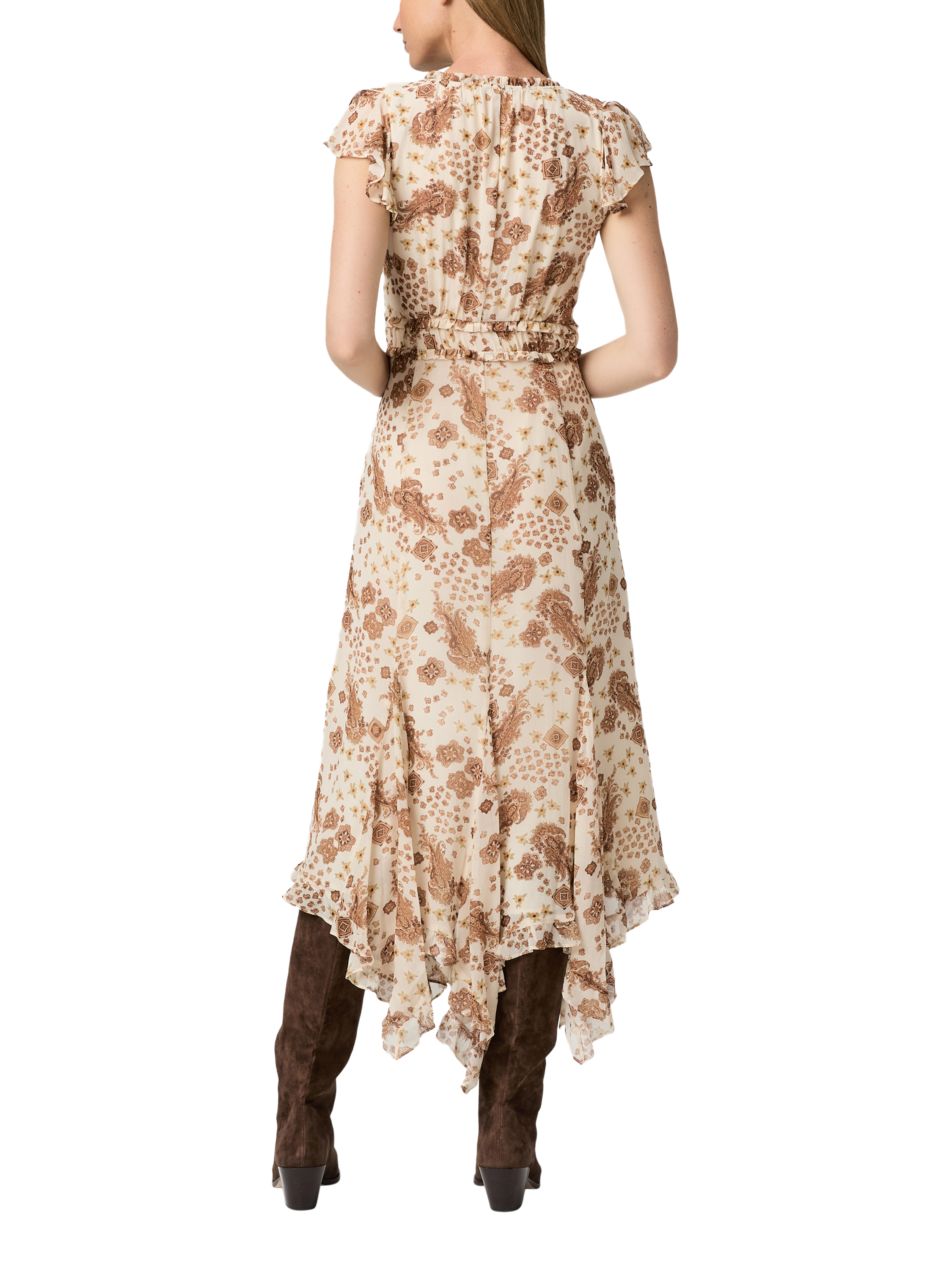 Product image 3 of 3, which shows PAIGE Eleonora Paisley Pure Silk Dress, White/Brown, 6