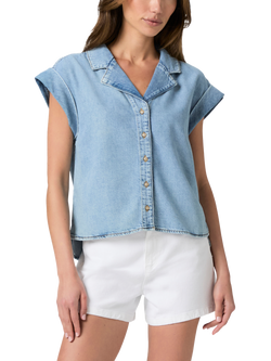 PAIGE Hadley Short Sleeve Denim Shirt, Blue, Blue