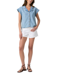 PAIGE Hadley Short Sleeve Denim Shirt, Blue