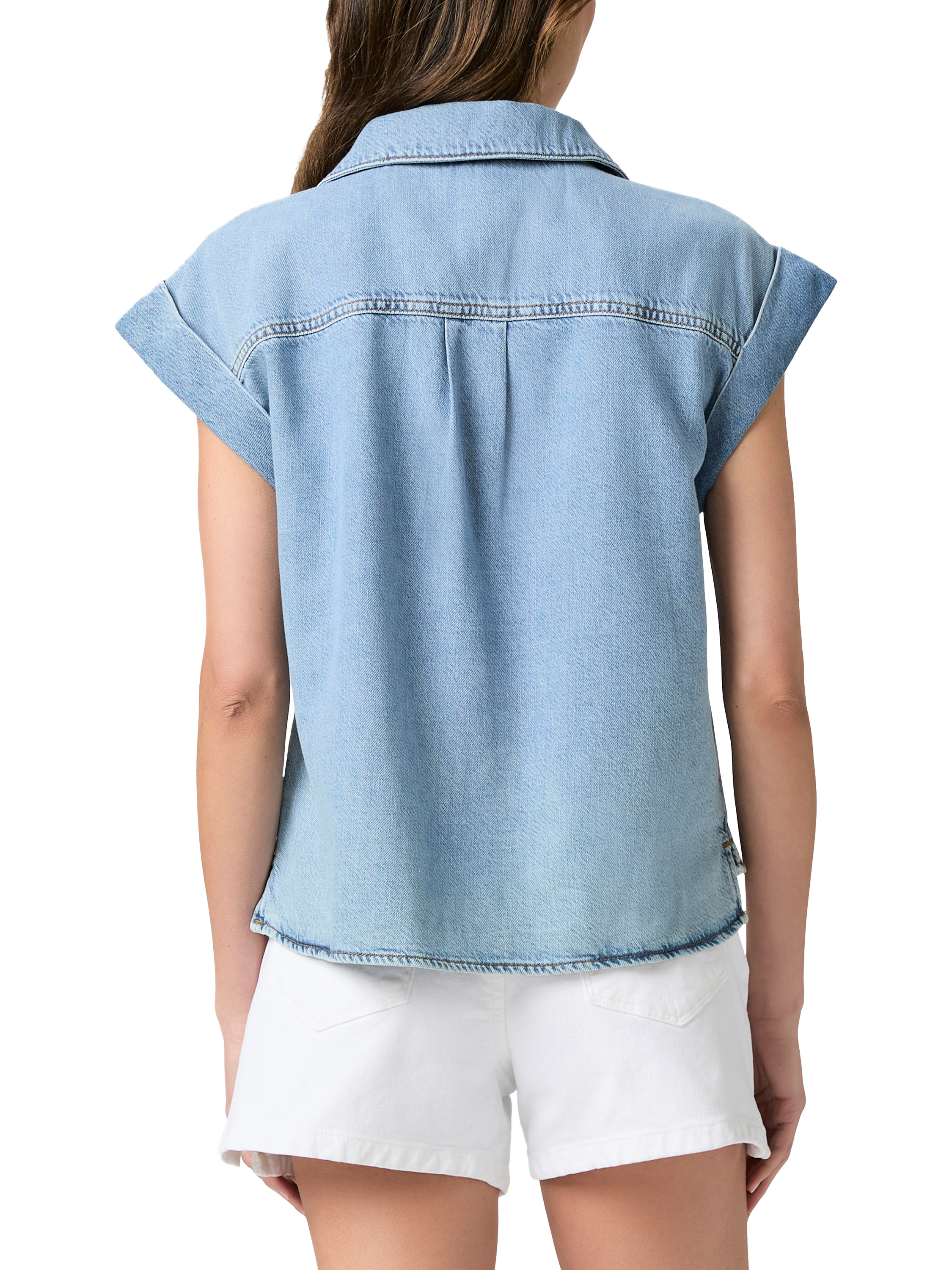 Product image 4 of 4, which shows PAIGE Hadley Short Sleeve Denim Shirt, Blue, XS
