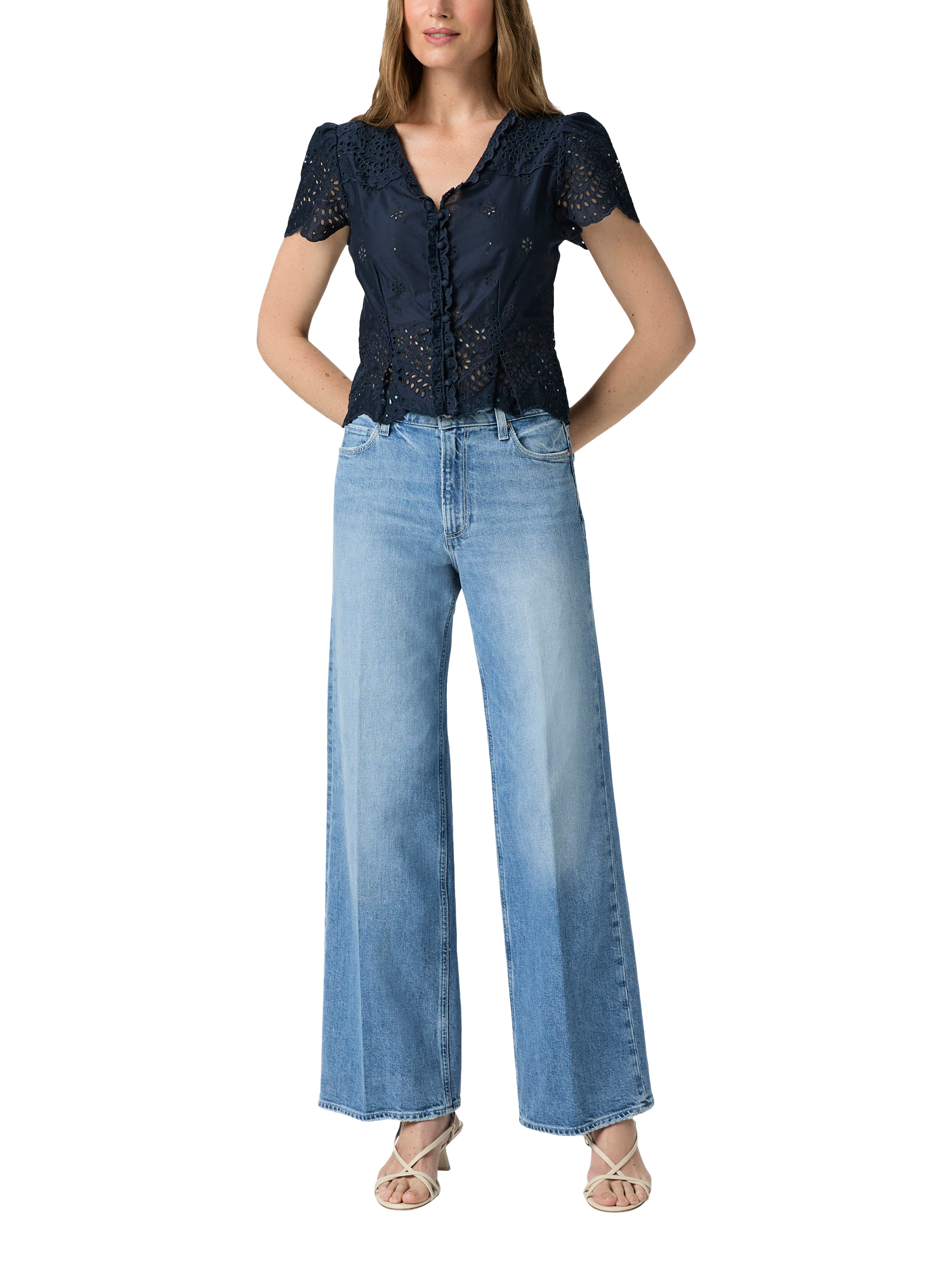 Product image 1 of 4, which shows PAIGE Anessa 31" High Rise Cotton Denim Jeans, Ferrera, 24