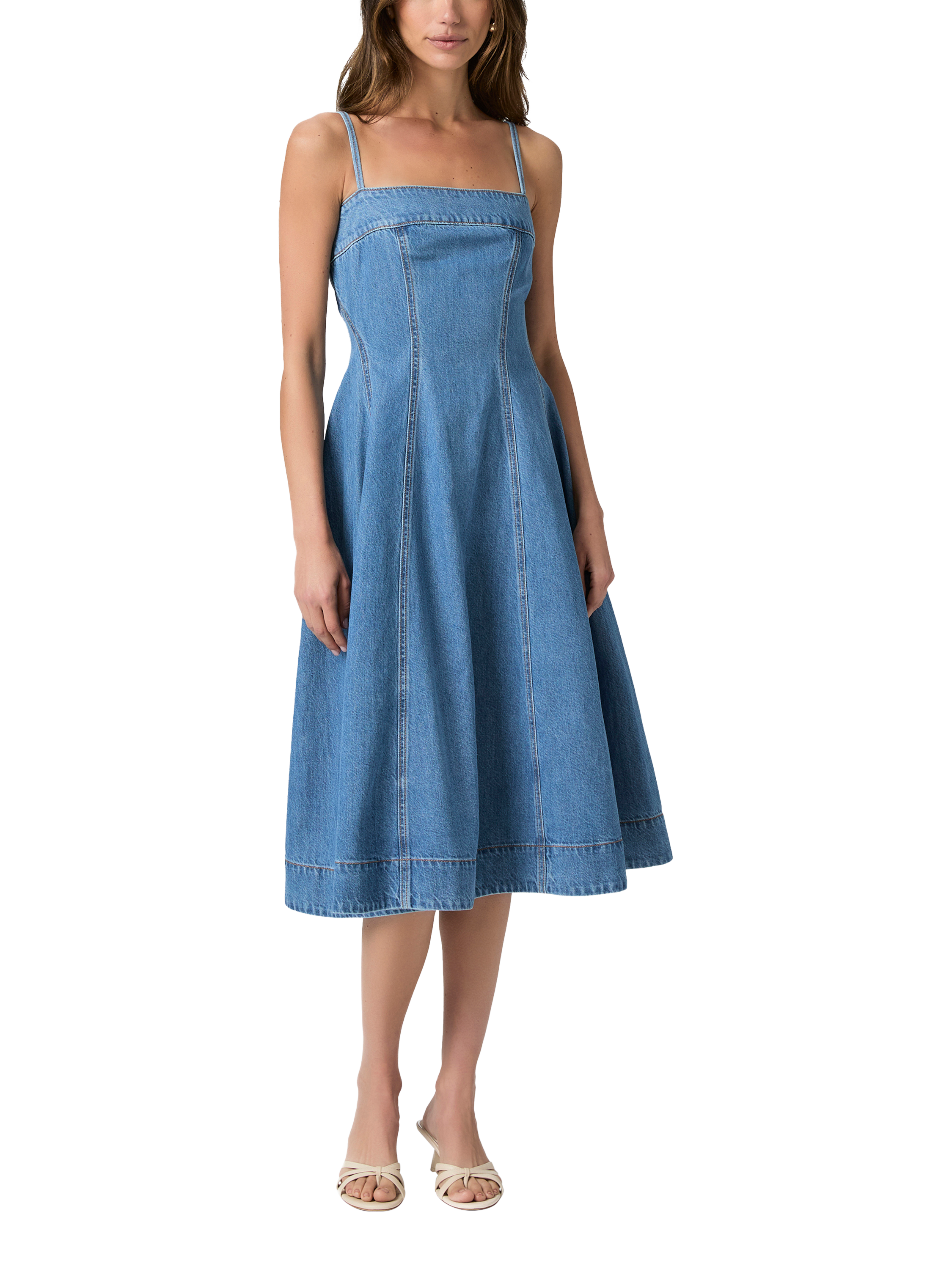 PAIGE Pippa Strappy Denim Midi Dress, Blue