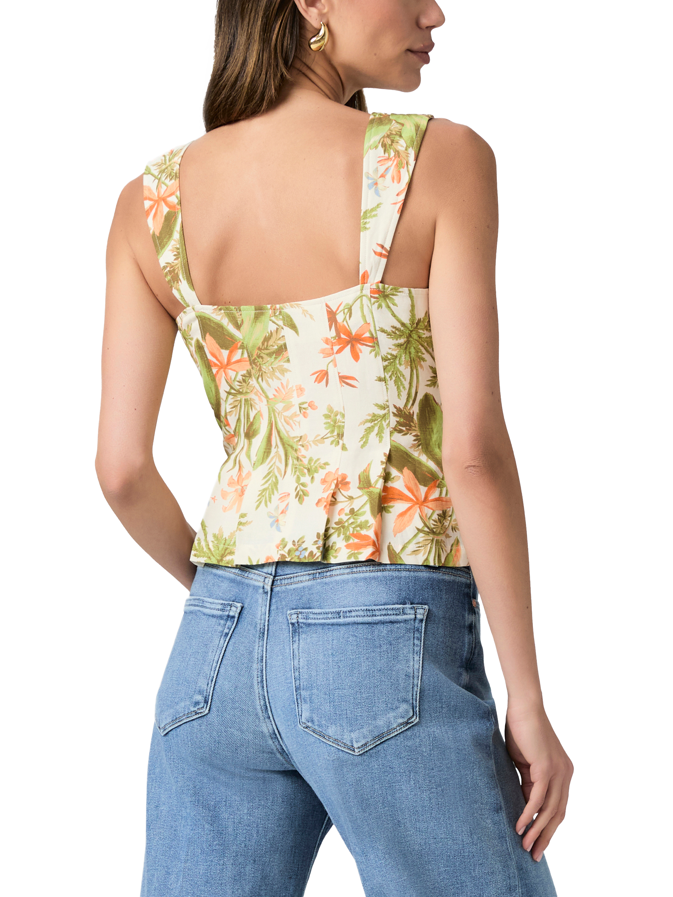 Product image 4 of 4, which shows PAIGE Coralee Floral Silk Linen Blend Top, White/Multi, 6