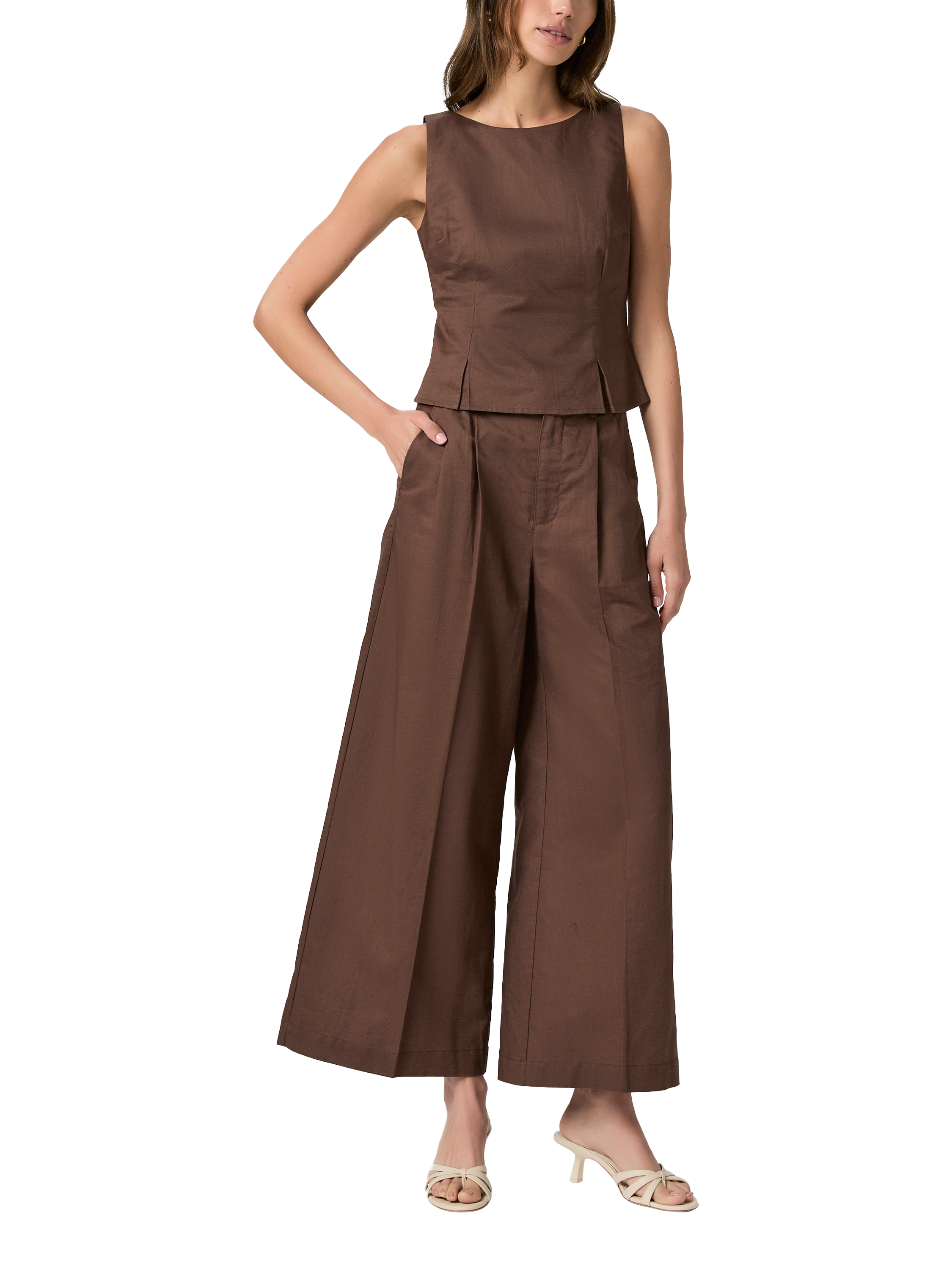 Product image 2 of 5, which shows PAIGE Judith Linen Rich Top, Brown, 6
