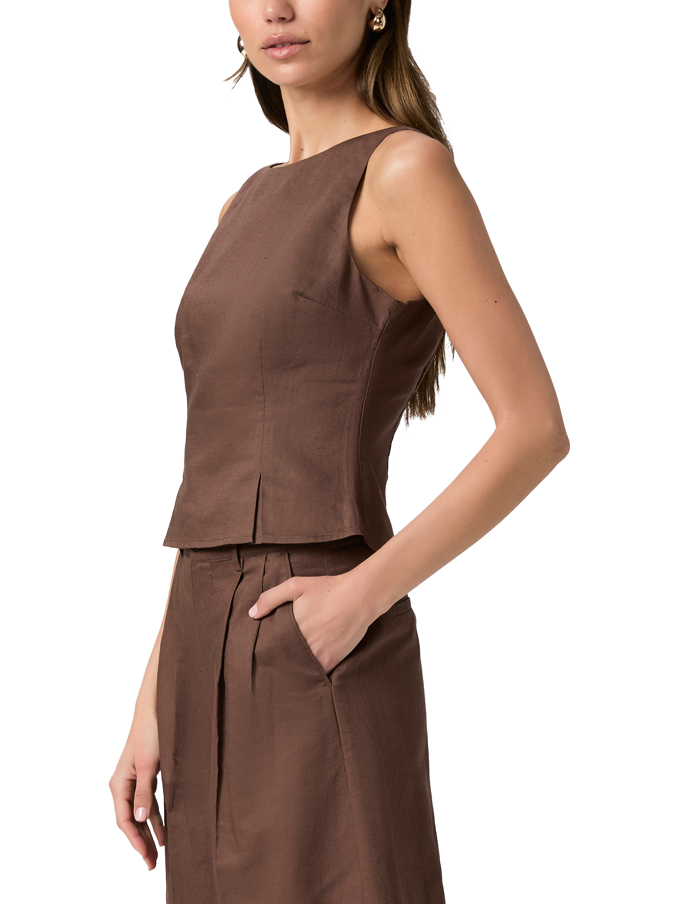 Product image 3 of 5, which shows PAIGE Judith Linen Rich Top, Brown, 6