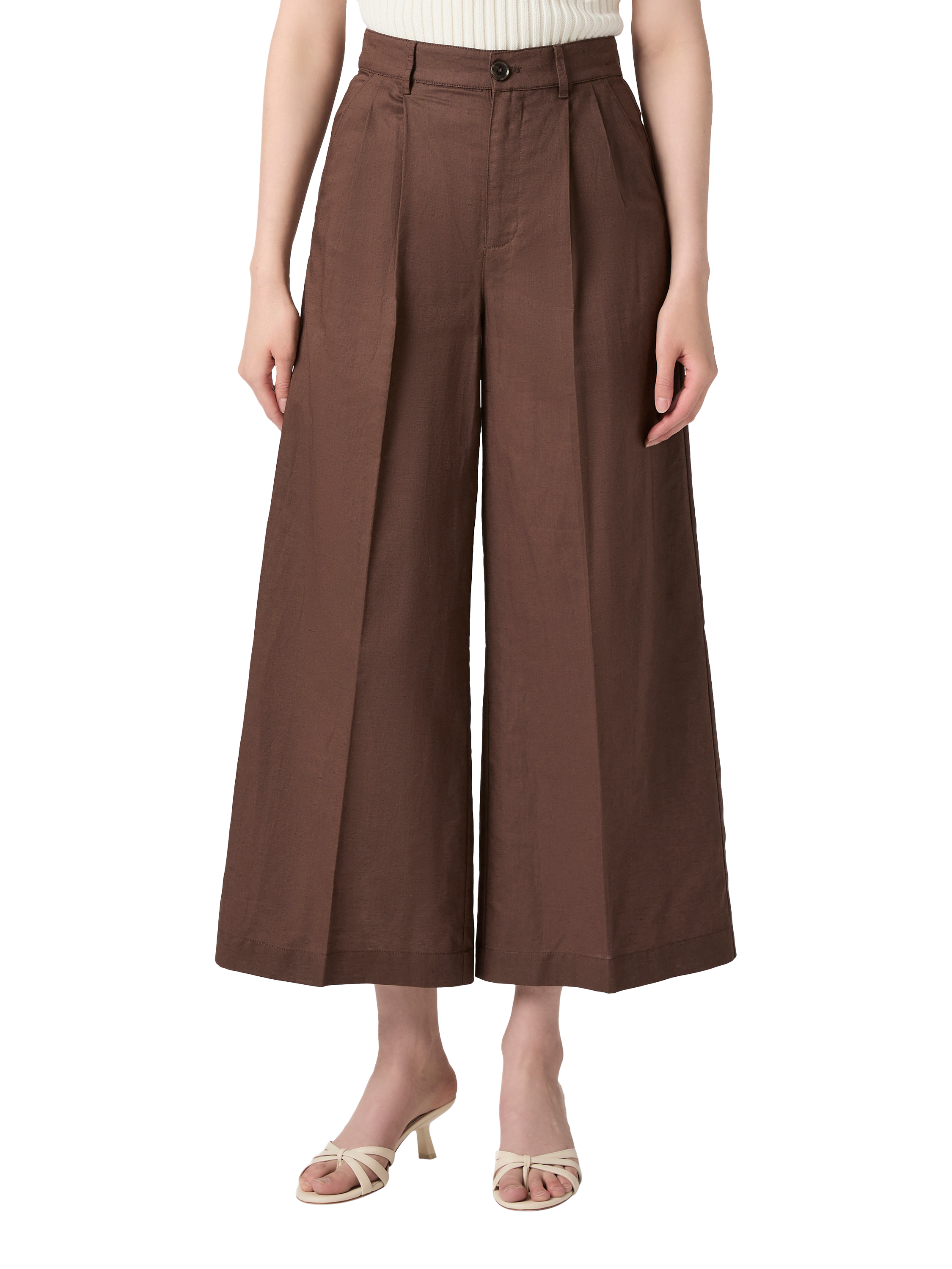 Product image 2 of 4, which shows PAIGE Negroni Linen Rich Wide Leg Trousers, Brown, 6