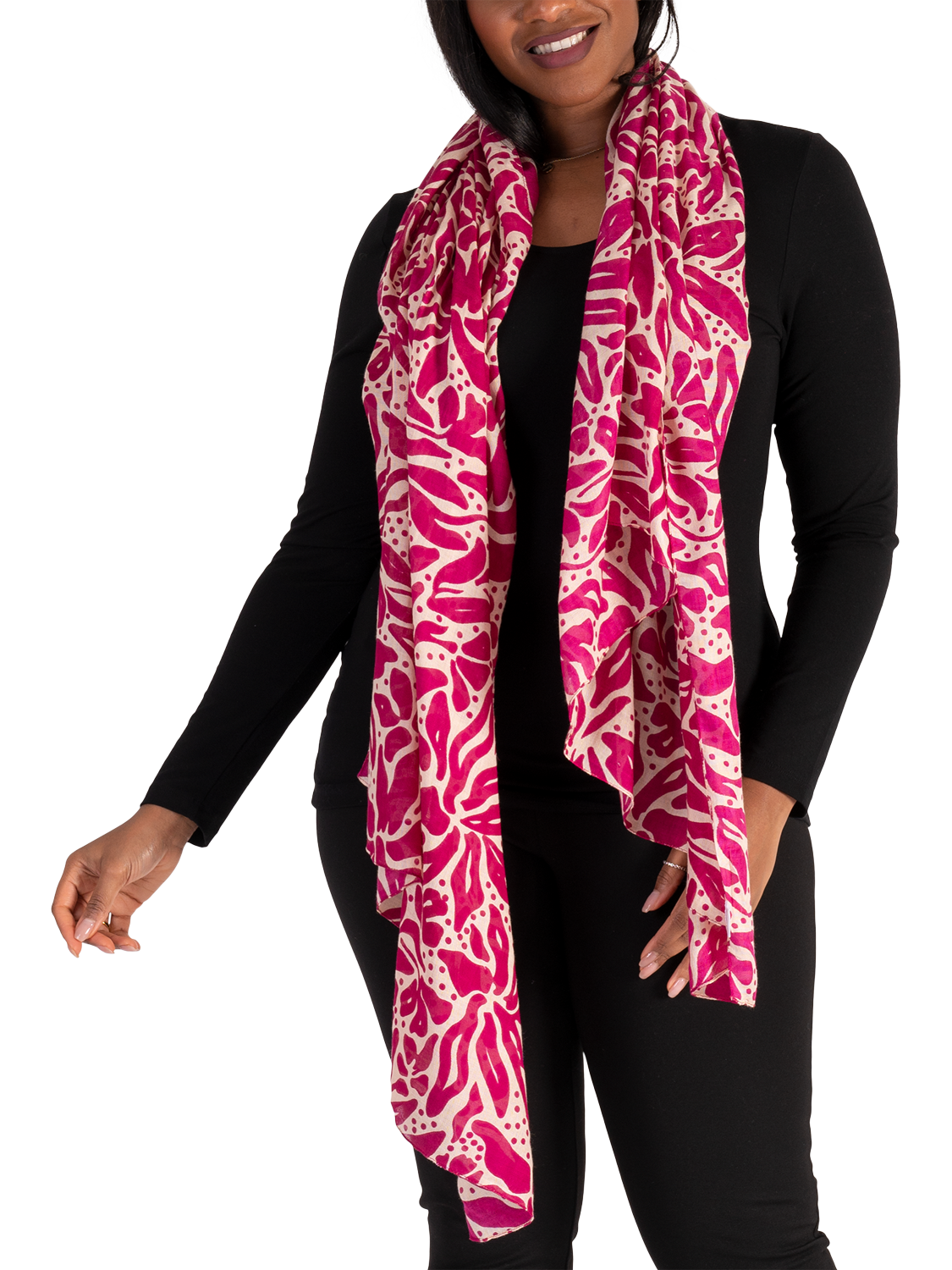Product image 2 of 5, which shows chesca Floral Spot Scarf, Pink