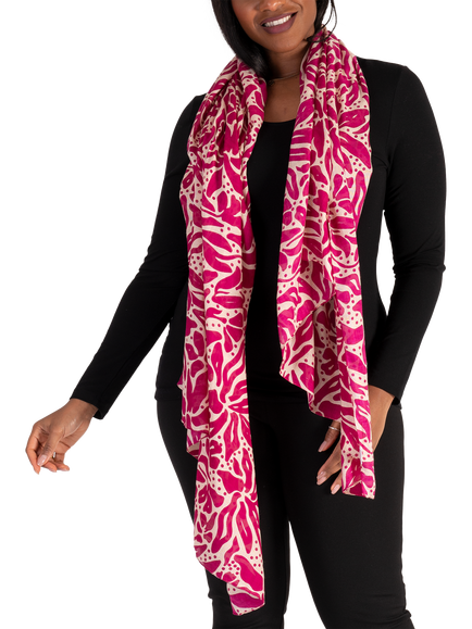 chesca Floral Spot Scarf, Pink - view 2, Fuchsia/Cream