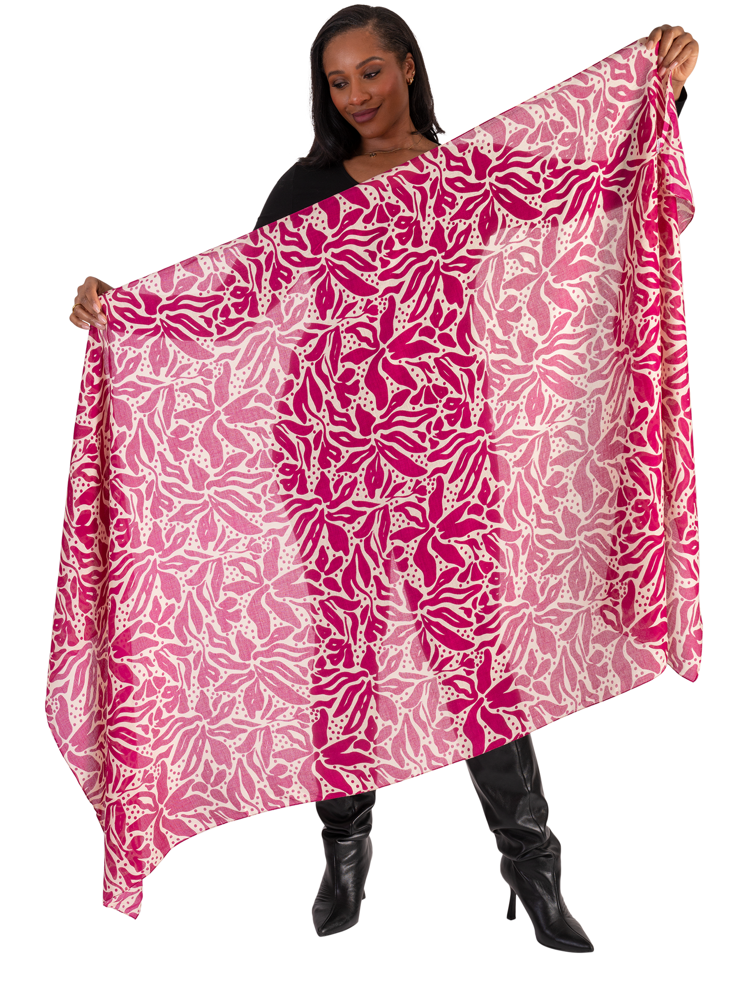 Product image 3 of 5, which shows chesca Floral Spot Scarf, Pink