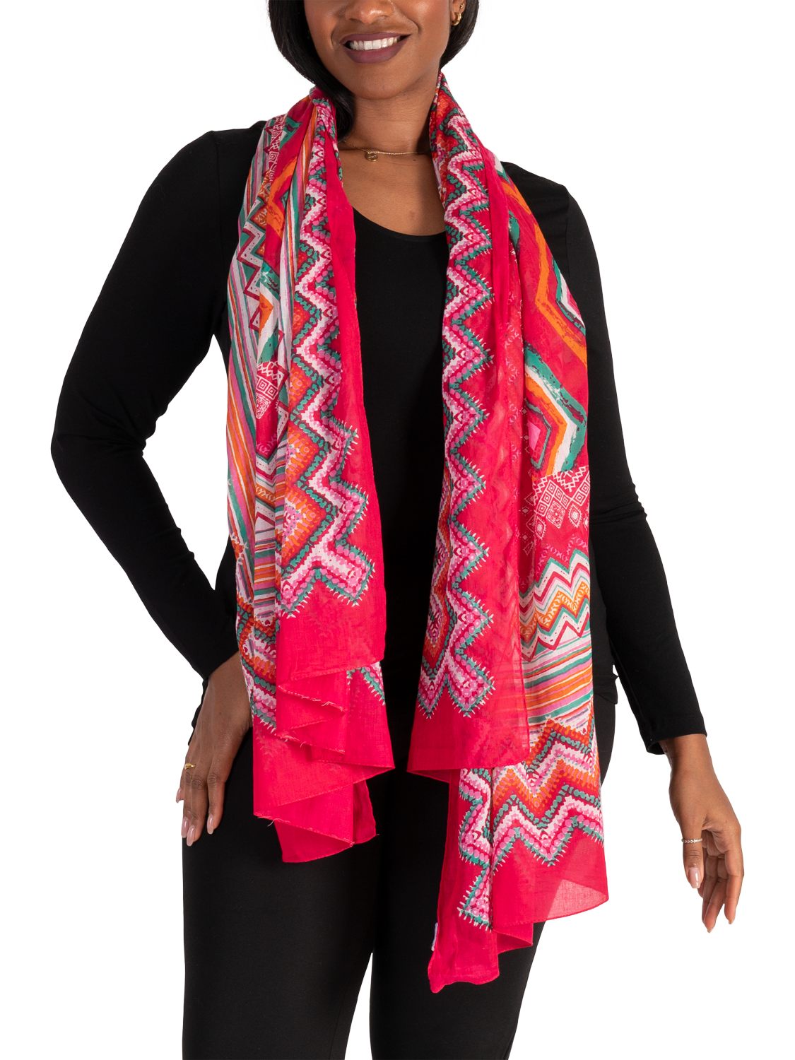 Product image 2 of 5, which shows chesca Ikat Scarf, Pink/Multi