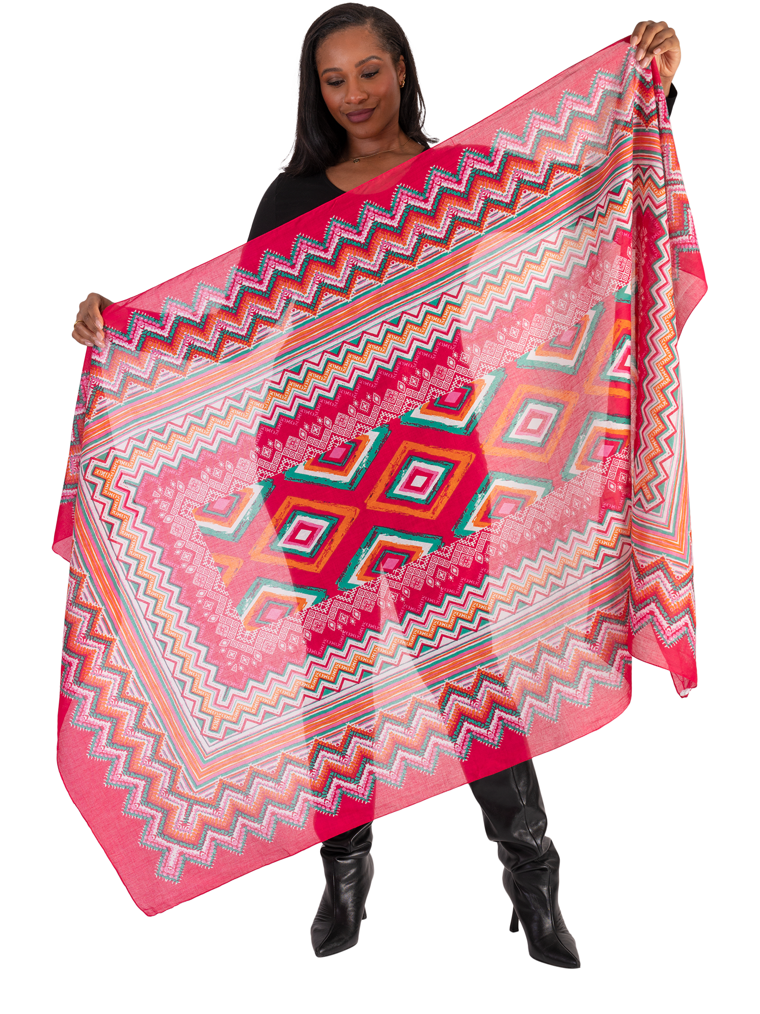 Product image 3 of 5, which shows chesca Ikat Scarf, Pink/Multi