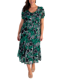 chesca Oasis Tropical Lace Pintuck Dress, Green/Multi, Green/Multi