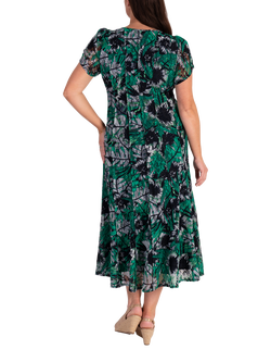 chesca Oasis Tropical Lace Pintuck Dress, Green/Multi - view 2, Green/Multi