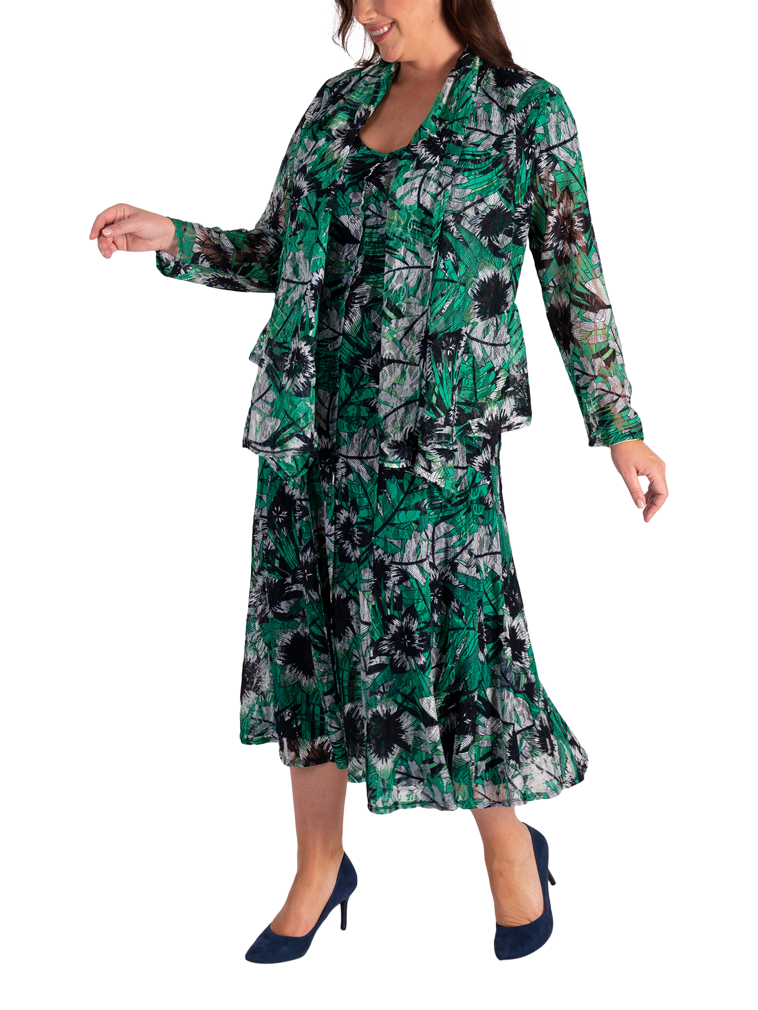 Product image 5 of 7, which shows chesca Oasis Tropical Lace Pintuck Dress, Green/Multi, 12-14