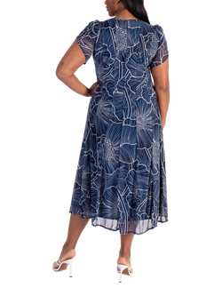 chesca Floral Pintuck Seamed Mesh Dress, Navy/Ivory - view 2, Navy/Ivory