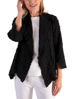 chesca Geometric Textured Waterfall Jacket, Black, Black