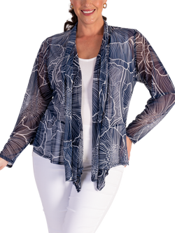chesca Floral Seamed Mesh Shrug, Navy/Ivory, Navy/Ivory