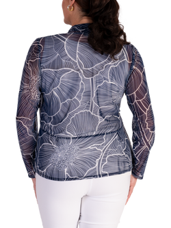 chesca Floral Seamed Mesh Shrug, Navy/Ivory - view 2, Navy/Ivory