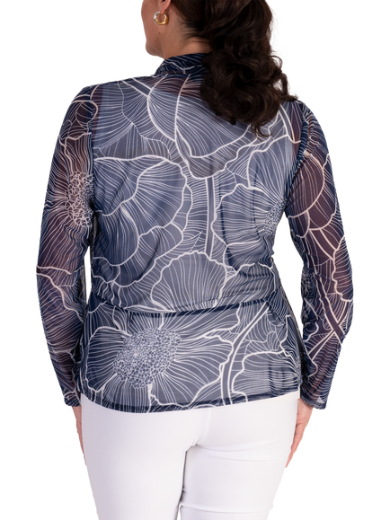 chesca Floral Seamed Mesh Shrug, Navy/Ivory - view 2, Navy/Ivory