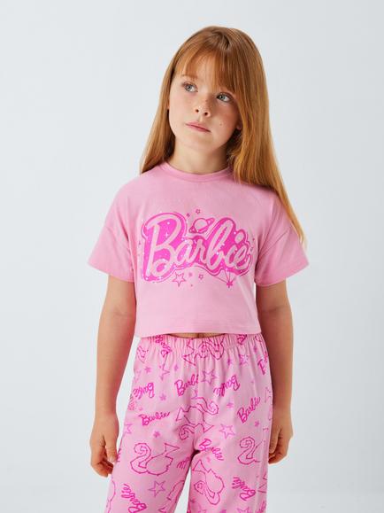Brand Threads Kids' Cotton Barbie Short Sleeved Pyjamas, Pink, Pink