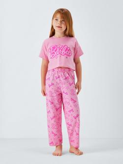 Brand Threads Kids' Cotton Barbie Short Sleeved Pyjamas, Pink - view 2, Pink