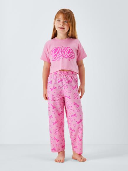 Brand Threads Kids' Cotton Barbie Short Sleeved Pyjamas, Pink - view 2, Pink