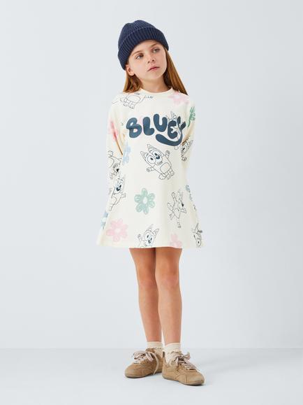 Brand Threads Kids' Bluey Cotton Blend Long Sleeve Dress, Gardenia - view 2, Gardenia