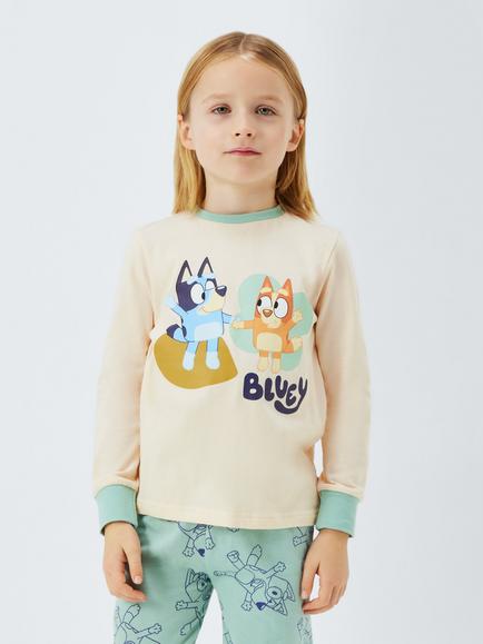 Brand Threads Kids' Bluey Cotton Pyjama Set, Egret, Egret
