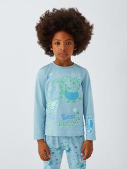Brand Threads Kids' Peppa Pig Best Brother Cotton Long Sleeved Pyjamas, Cool Blue, Cool Blue
