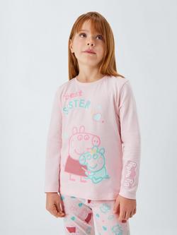 Brand Threads Kids' Peppa Pig Best Sister Cotton Long Sleeved Pyjamas, Mauve Chalk, Mauve Chalk