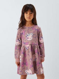 Brand Threads Kids' Peppa Pig Cotton Blend Sweatshirt Dress, Mauve Chalk, Mauve Chalk