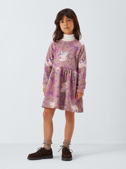 Brand Threads Kids' Peppa Pig Cotton Blend Sweatshirt Dress, Mauve Chalk - view 2, Mauve Chalk