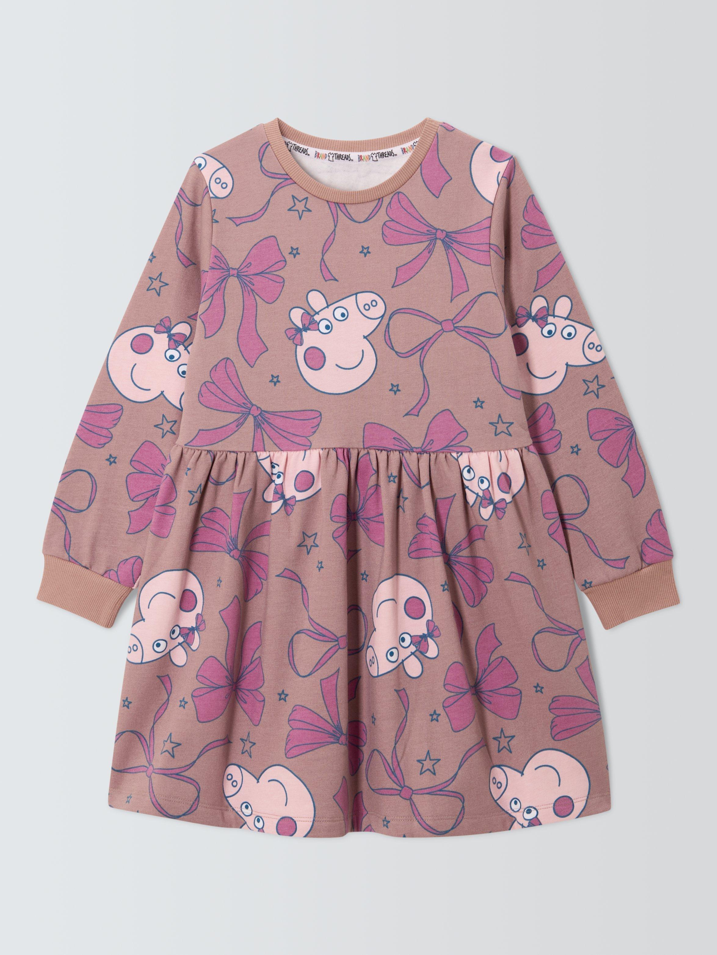 Product image 3 of 7, which shows Brand Threads Kids' Peppa Pig Cotton Blend Sweatshirt Dress, Mauve Chalk, 1-2 years