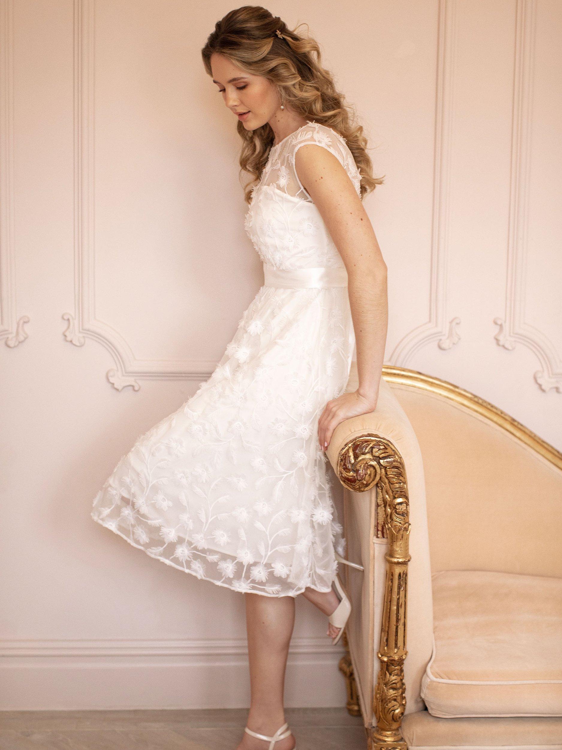 Product image 2 of 9, which shows Alie Street Melody Vintage Lace Wedding Dress, Ivory, 6-8