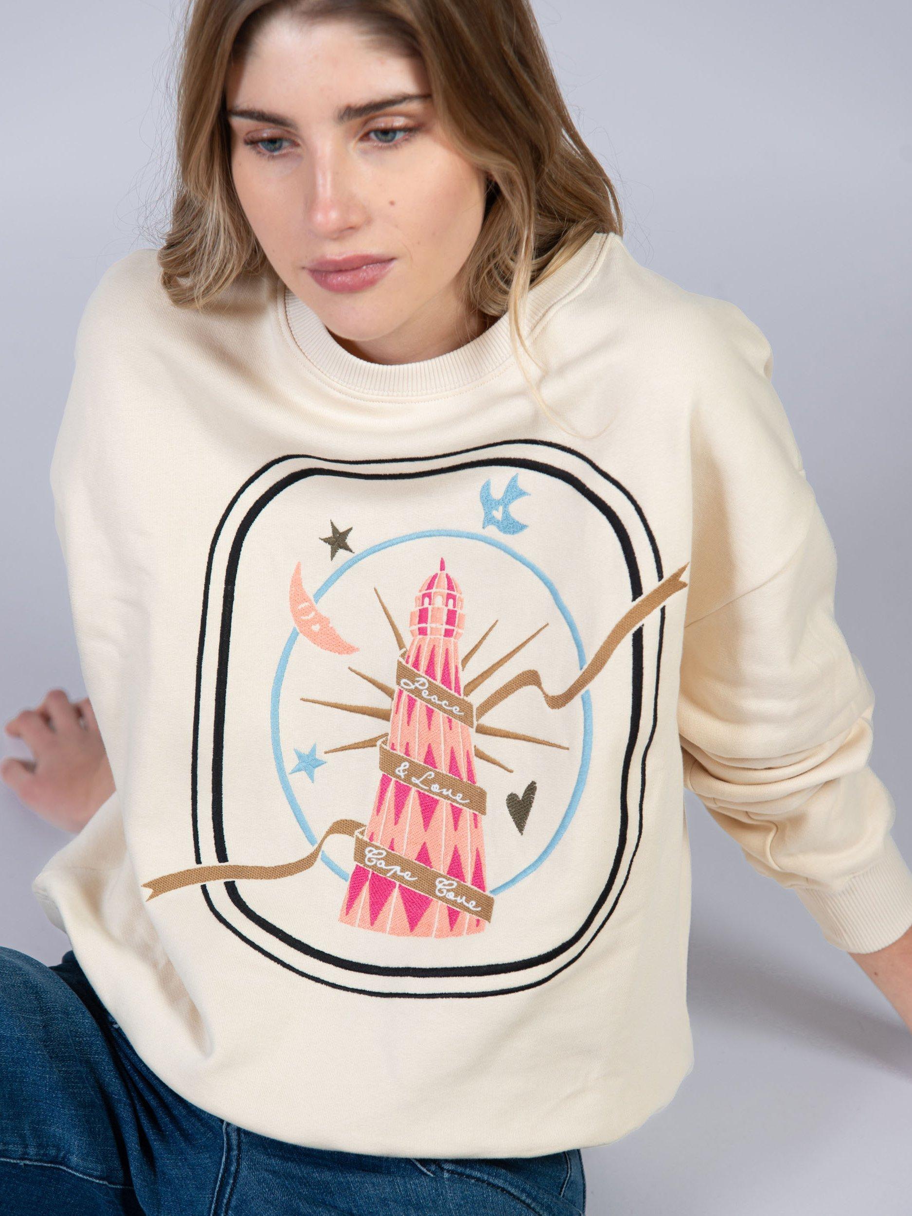 Product image 1 of 4, which shows Cape Cove Fairground Embroidered Sweatshirt, Natural Cream, XS