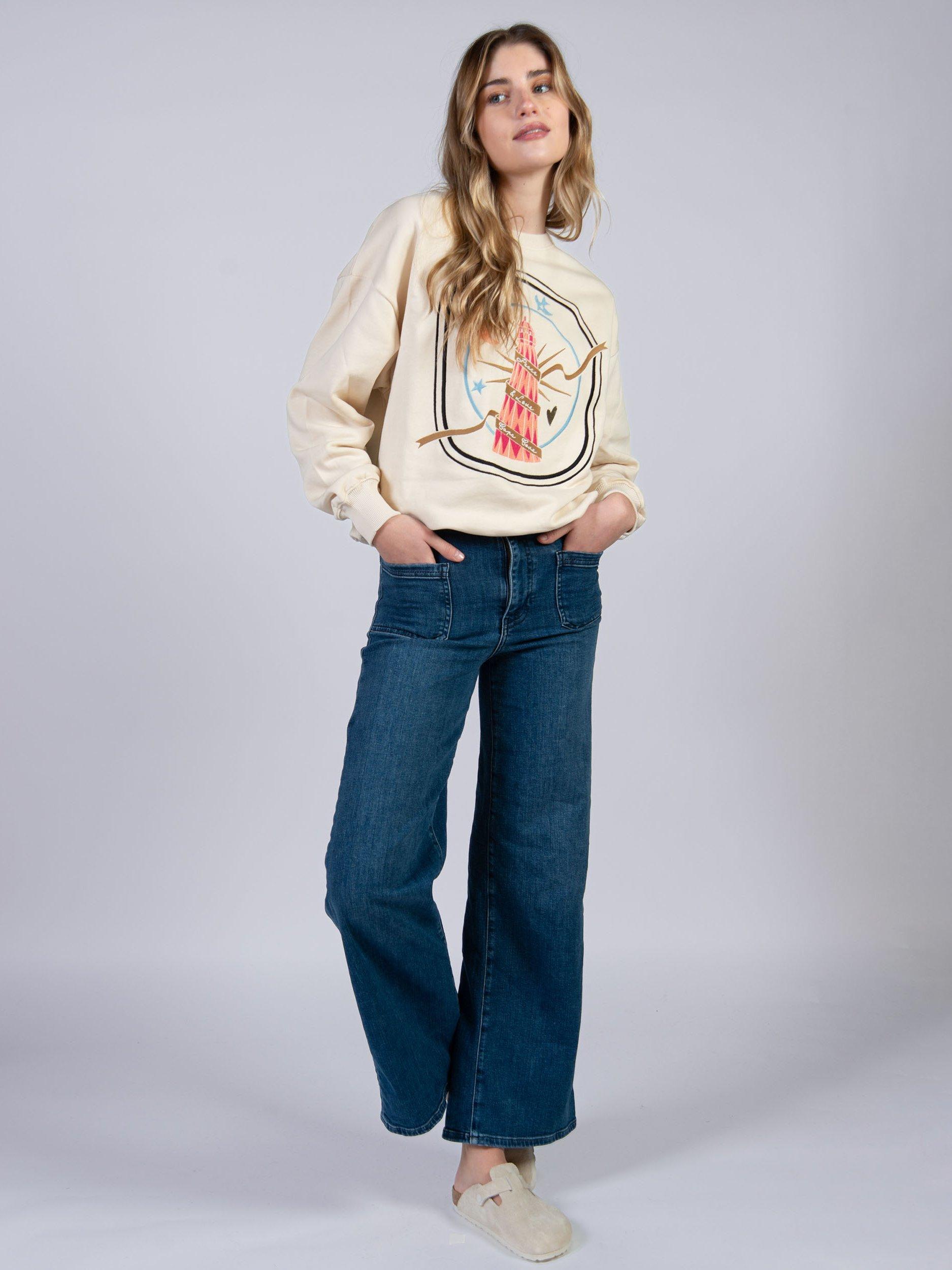 Product image 3 of 4, which shows Cape Cove Fairground Embroidered Sweatshirt, Natural Cream, XS