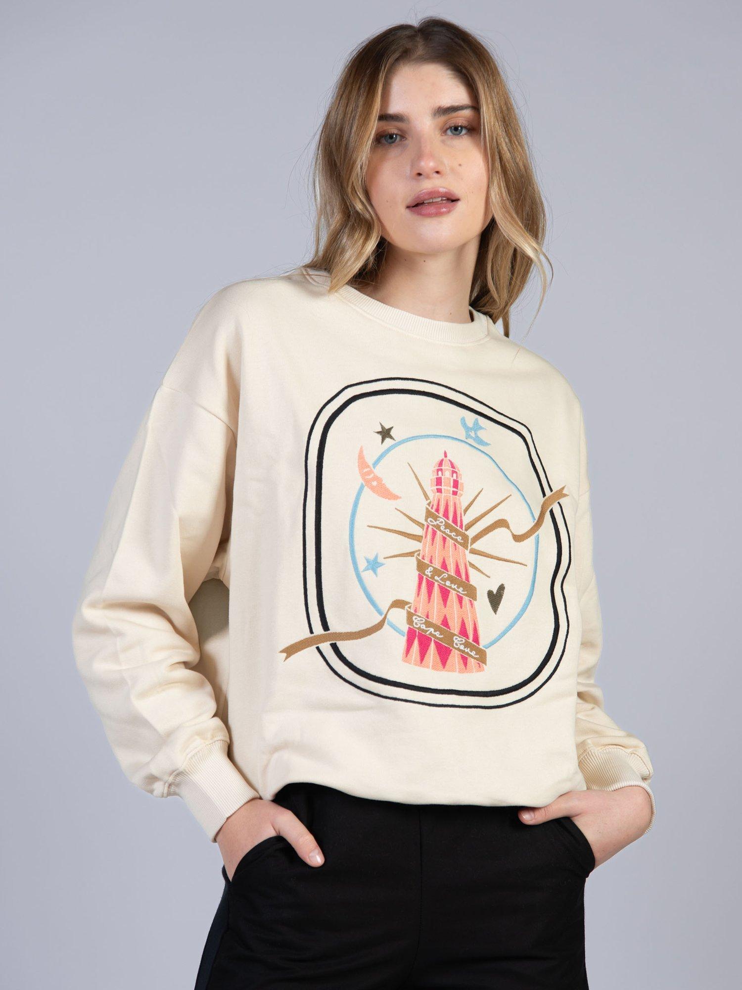 Product image 4 of 4, which shows Cape Cove Fairground Embroidered Sweatshirt, Natural Cream, XS