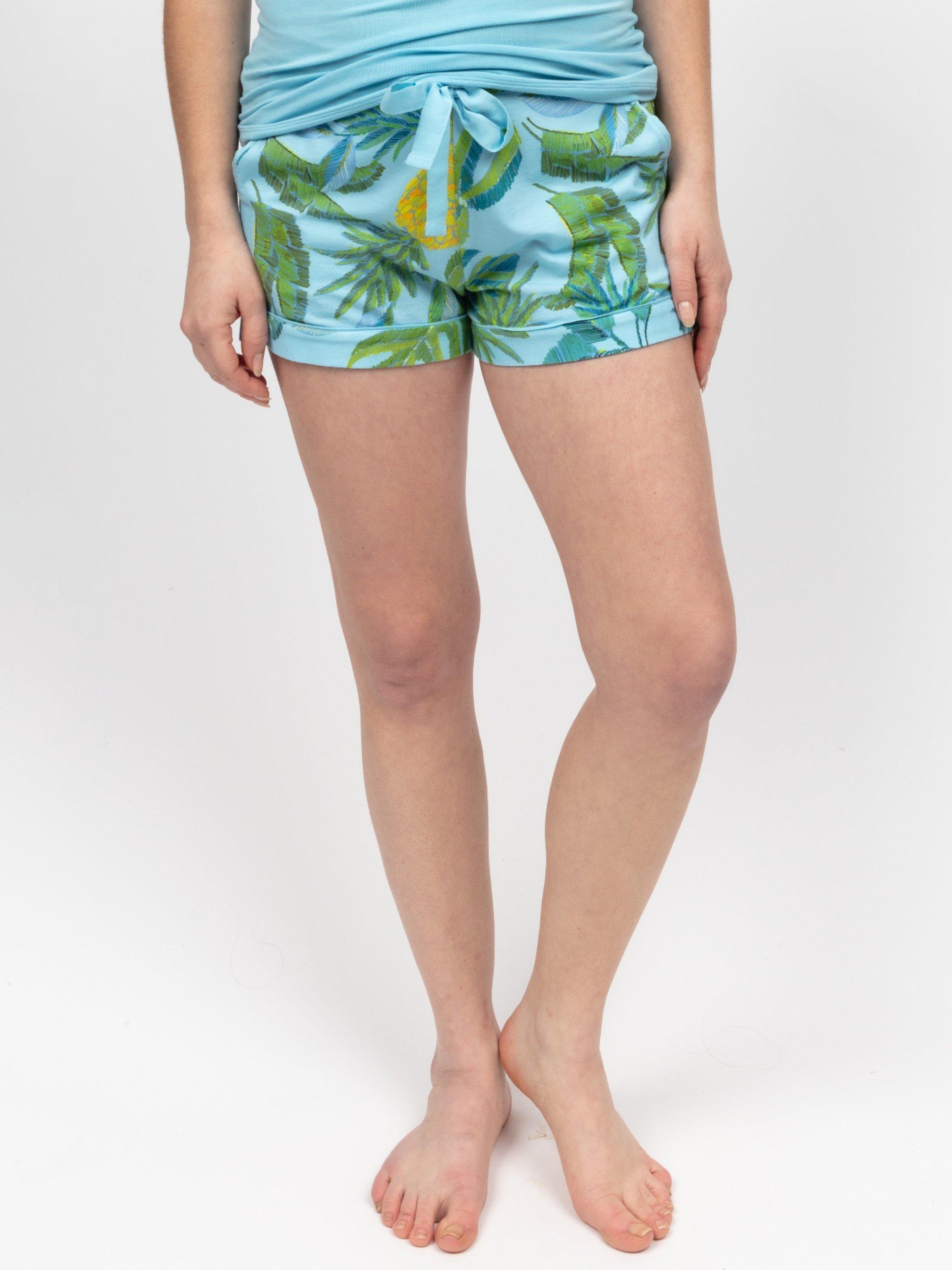 Product image 1 of 4, which shows Cyberjammies Paige Pineapple Jersey Pyjama Shorts, Light Blue, 6