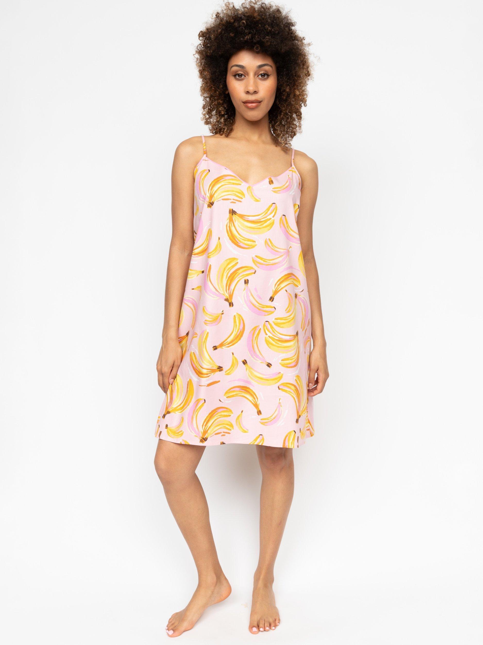 Product image 1 of 3, which shows Cyberjammies Betsy Banana Print Nightdress, Light Pink, 6