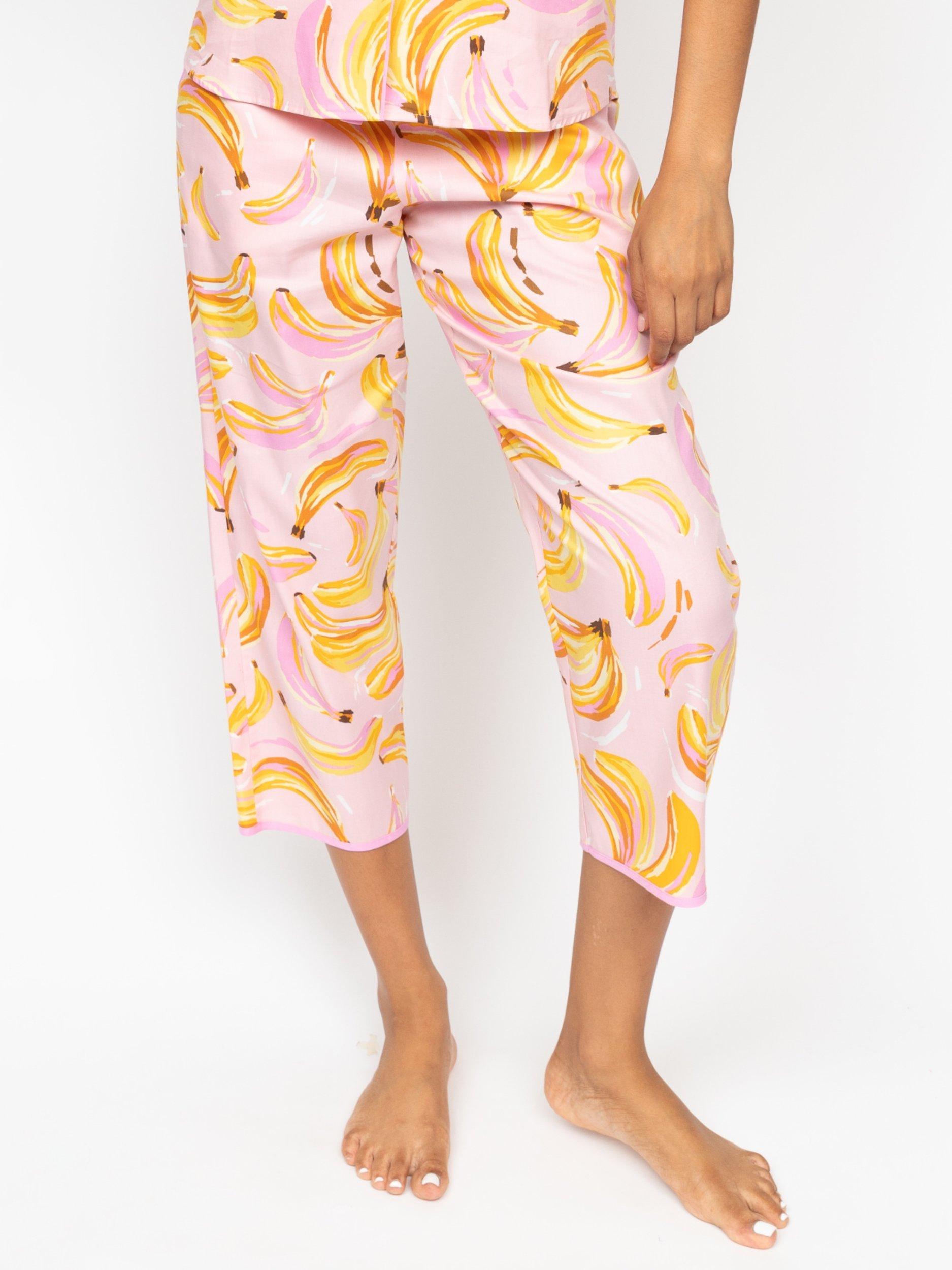 Product image 1 of 4, which shows Cyberjammies Bananas Cropped Pyjama Bottoms, Light Pink, 6