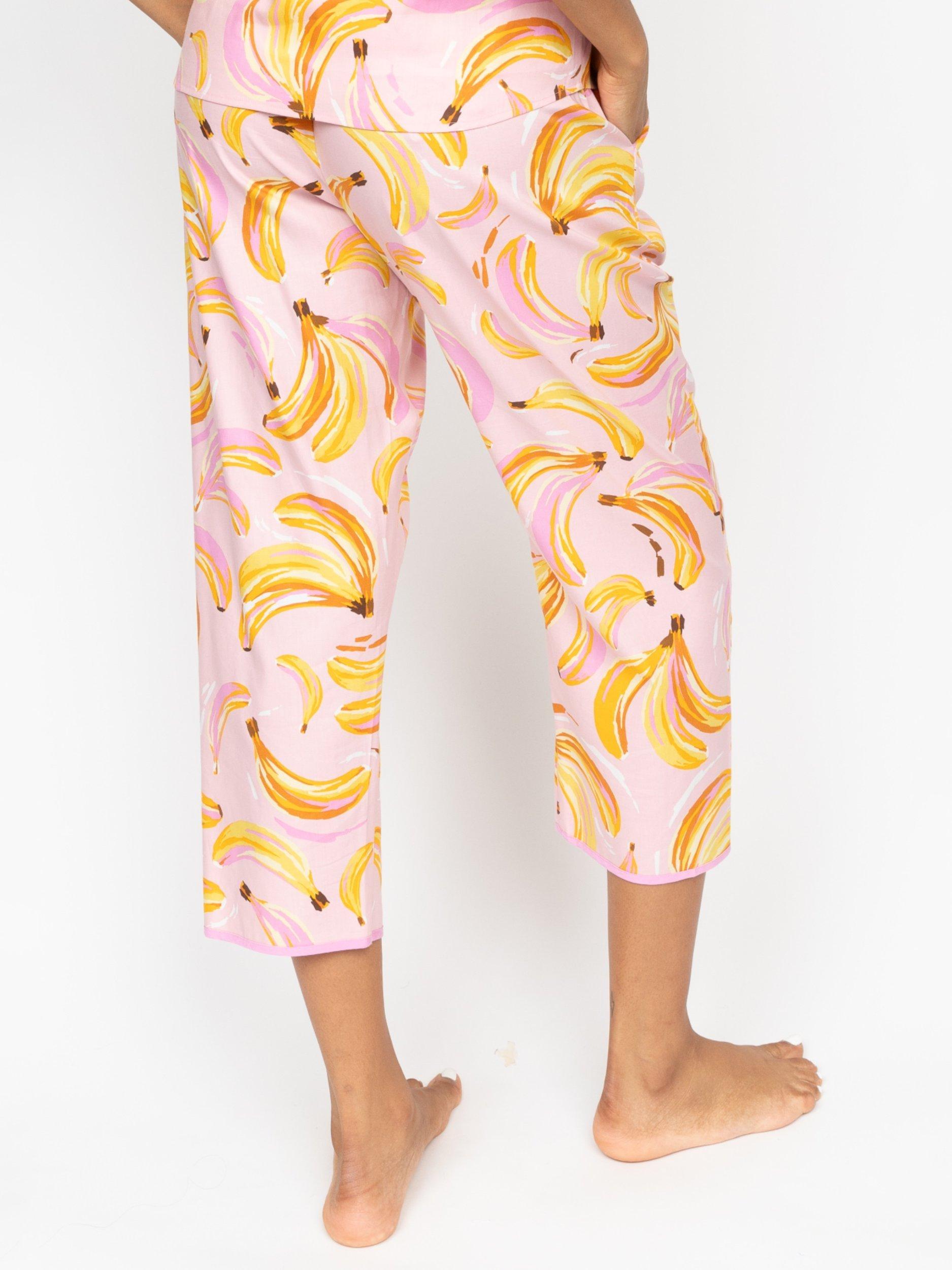 Product image 2 of 4, which shows Cyberjammies Bananas Cropped Pyjama Bottoms, Light Pink, 6