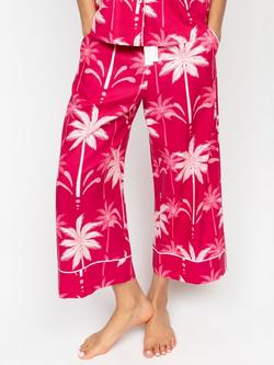 Cyberjammies Kayla Palm Print Wide Leg Pyjama Bottoms, Berry, Berry