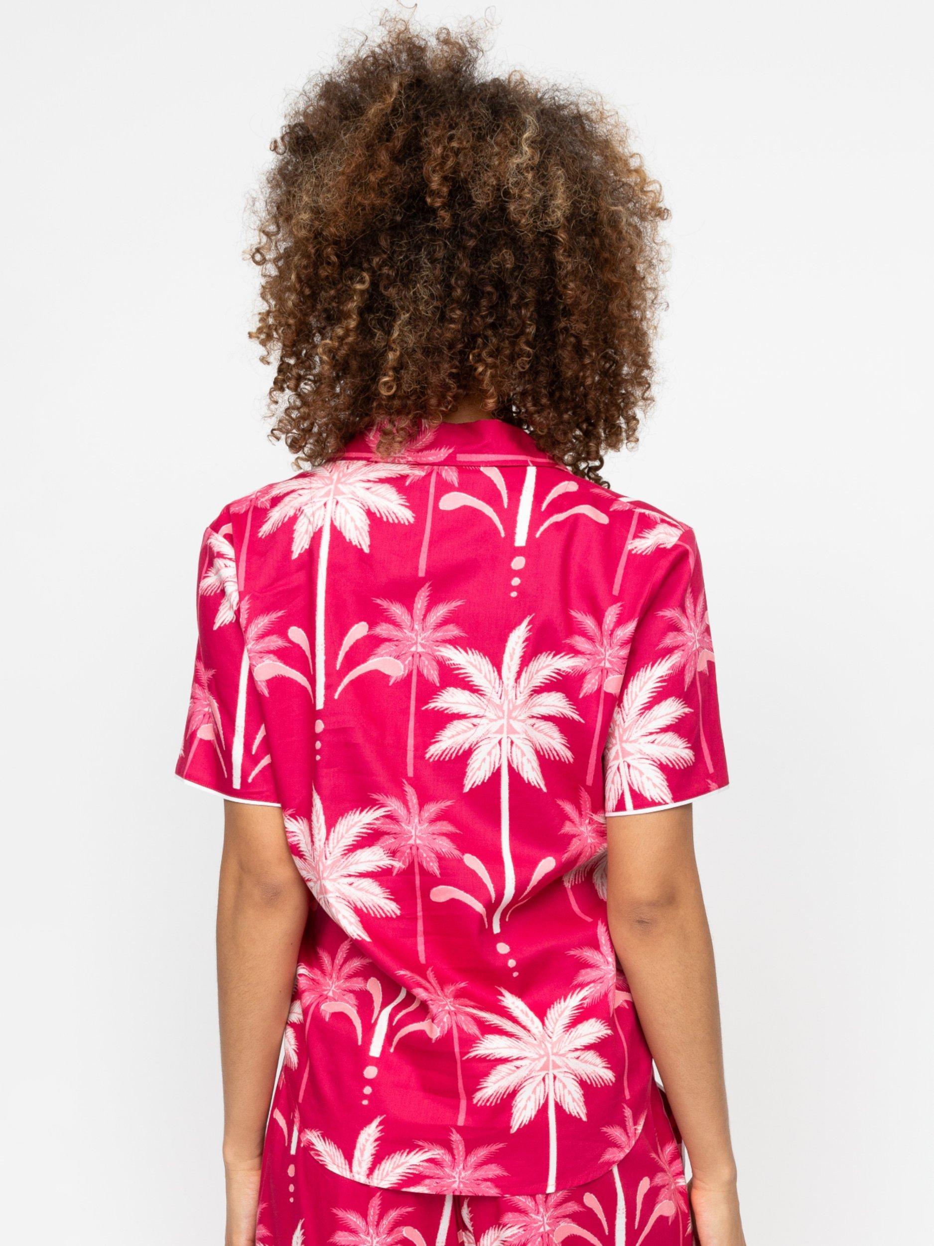 Product image 2 of 4, which shows Cyberjammies Kayla Palm Print Pyjama Shirt, Berry, 6