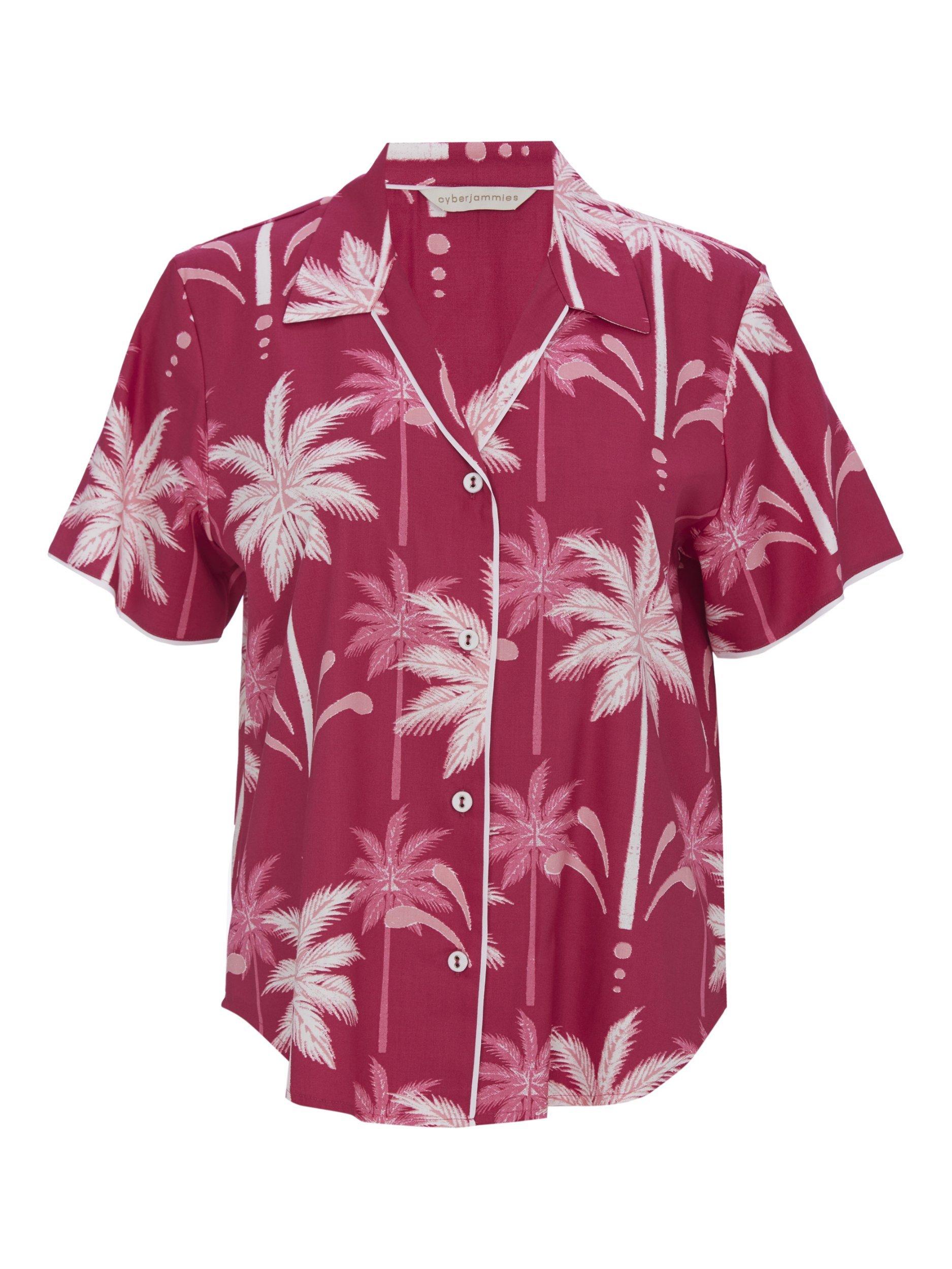 Product image 4 of 4, which shows Cyberjammies Kayla Palm Print Pyjama Shirt, Berry, 6