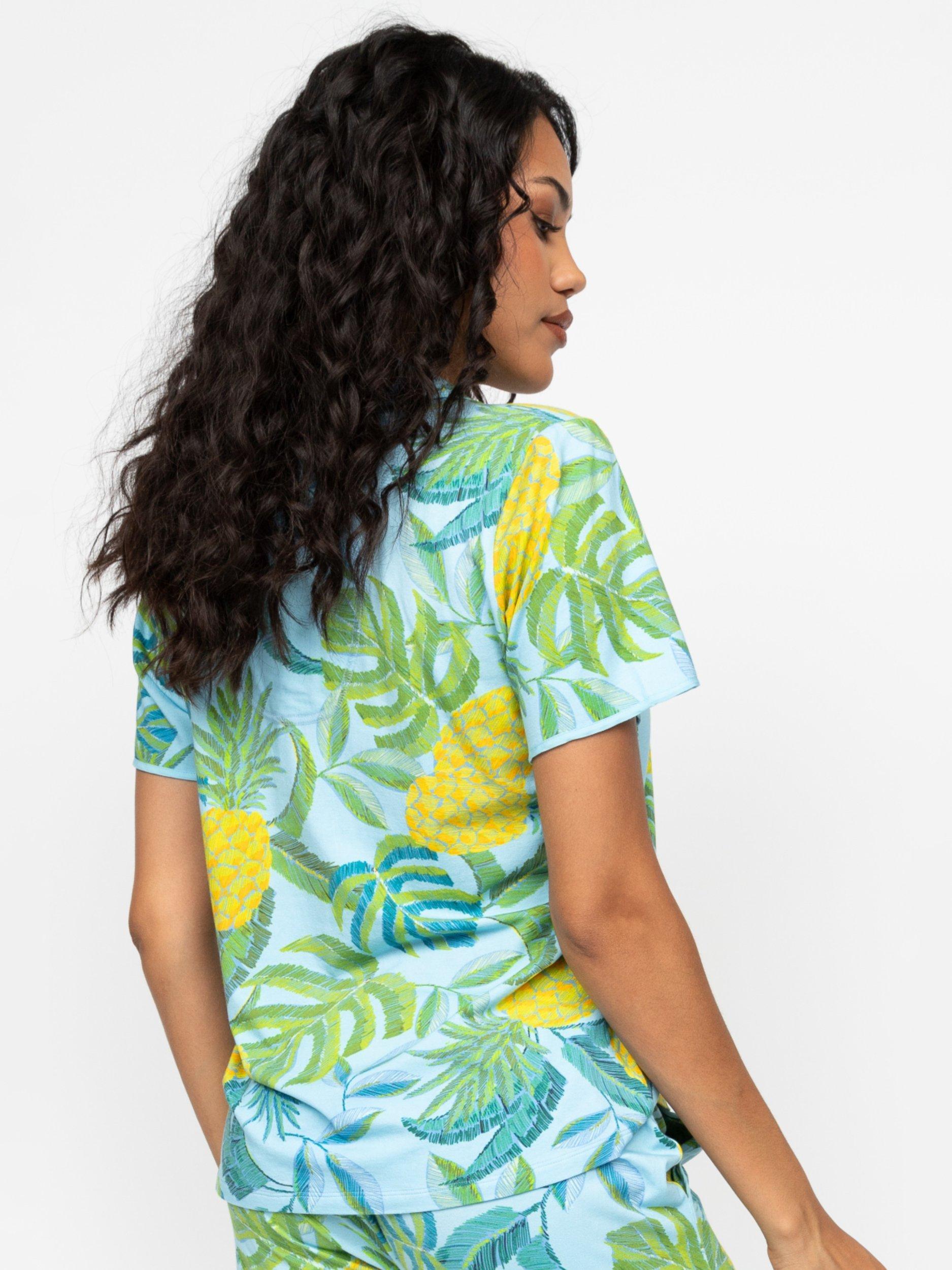 Product image 2 of 4, which shows Cyberjammies Paige Pineapple Pyjama Shirt, Light Blue, 6