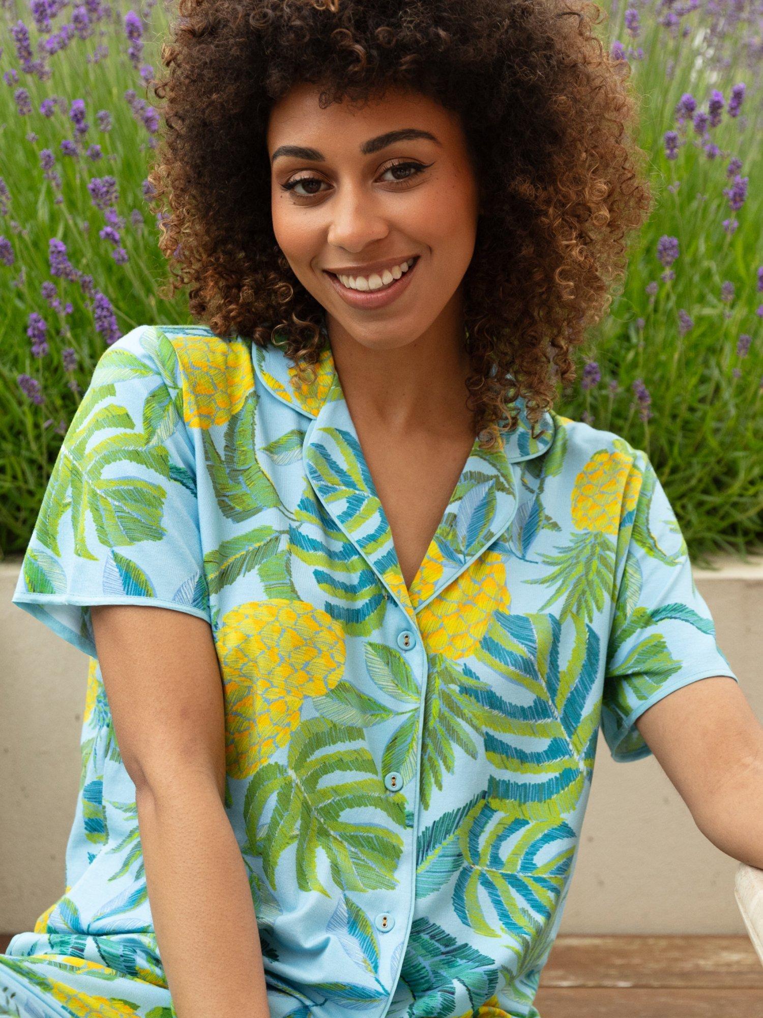 Product image 3 of 4, which shows Cyberjammies Paige Pineapple Pyjama Shirt, Light Blue, 6