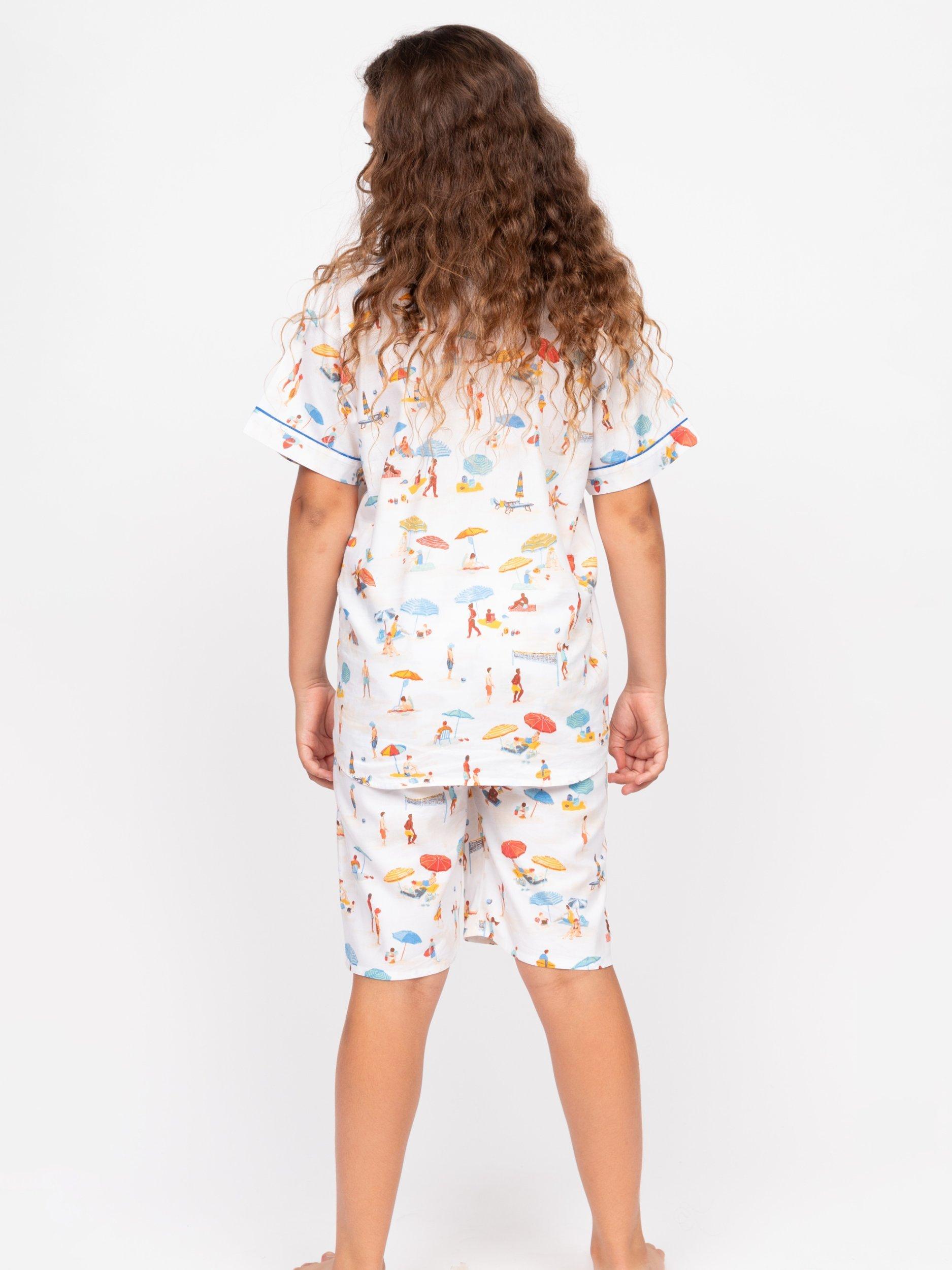 Product image 2 of 4, which shows Minijammies Kids' Sandy Beachscape Pyjama Set, Cream, 2-3 years
