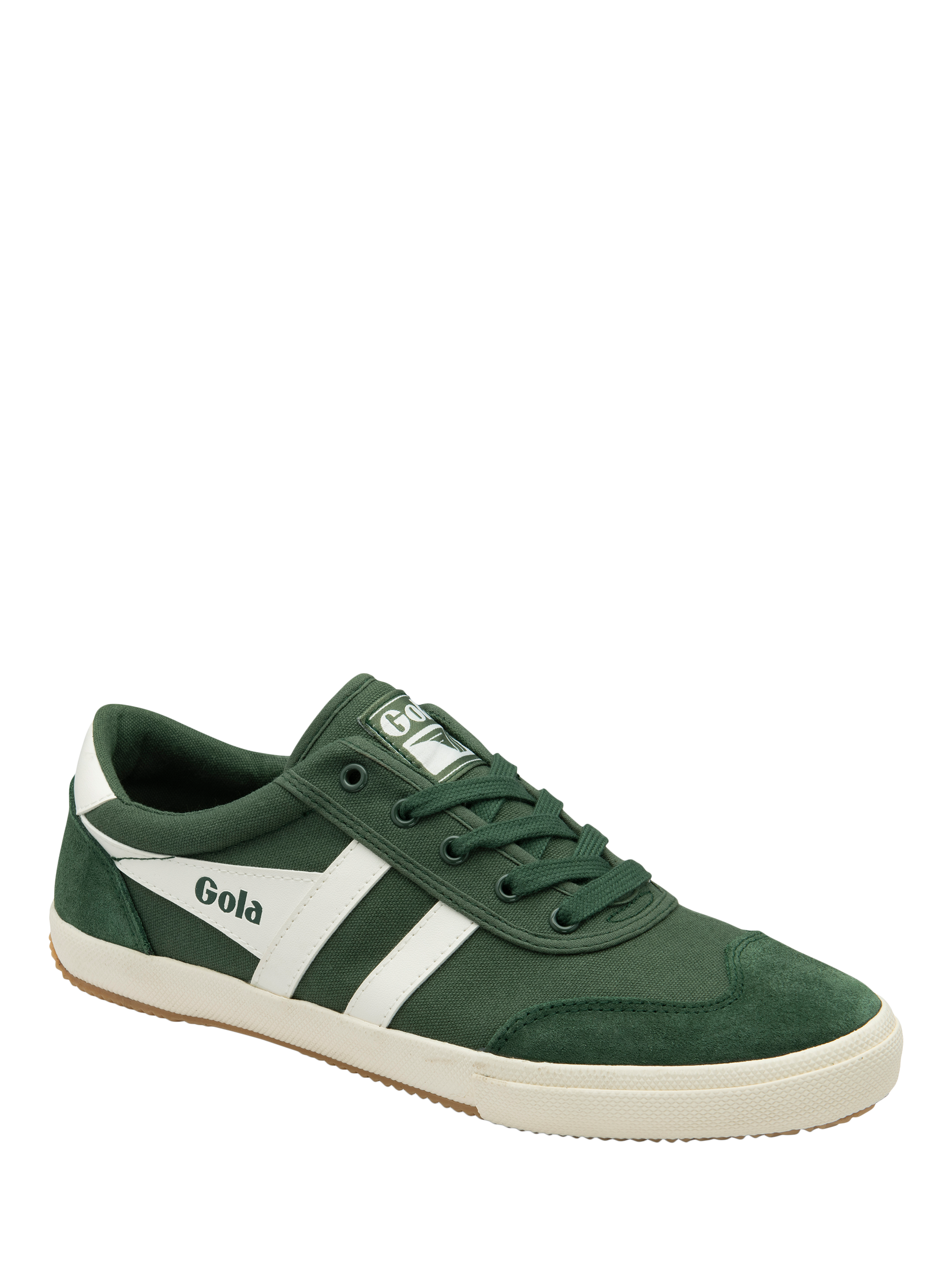 Product image 2 of 5, which shows Gola Classics Badminton Leather Trainers, Evergreen/Off White, 6